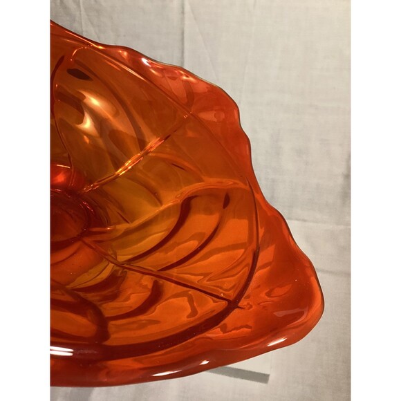 Viking Amberina Orange Yellow Glass Handblown Pedestal Bowl Dish 8" MCM Decor - Picture 8 of 13